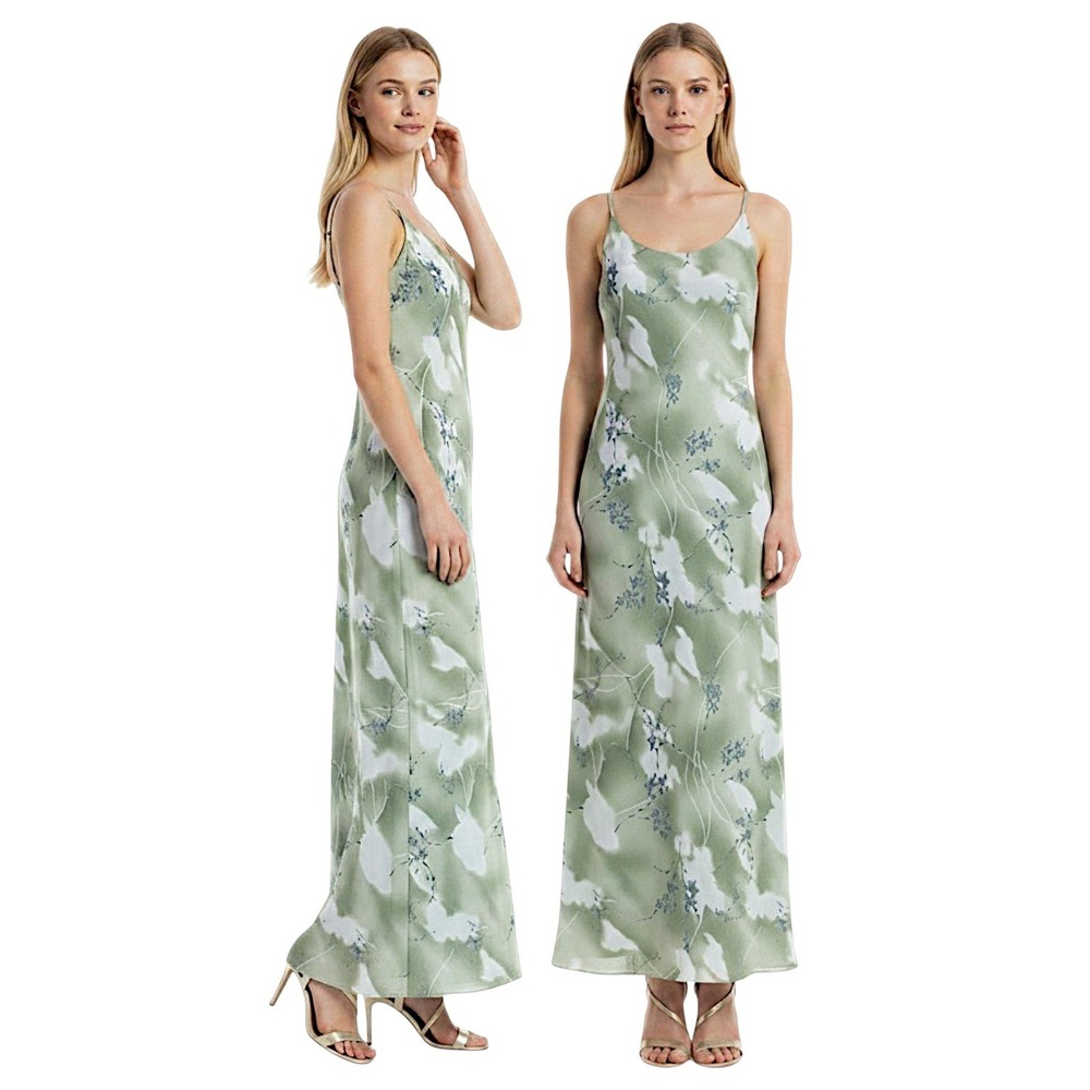 Vtg 90s Jonathan Martin Maxi Dress 9/10 Wom 6 Green Floral Slip Y2K Fairy Whimsy